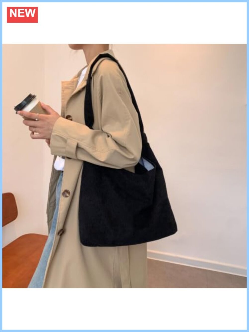 Knotted Strap Corduroy Crossbody Tote Bag Oversized Shoulder Handbag